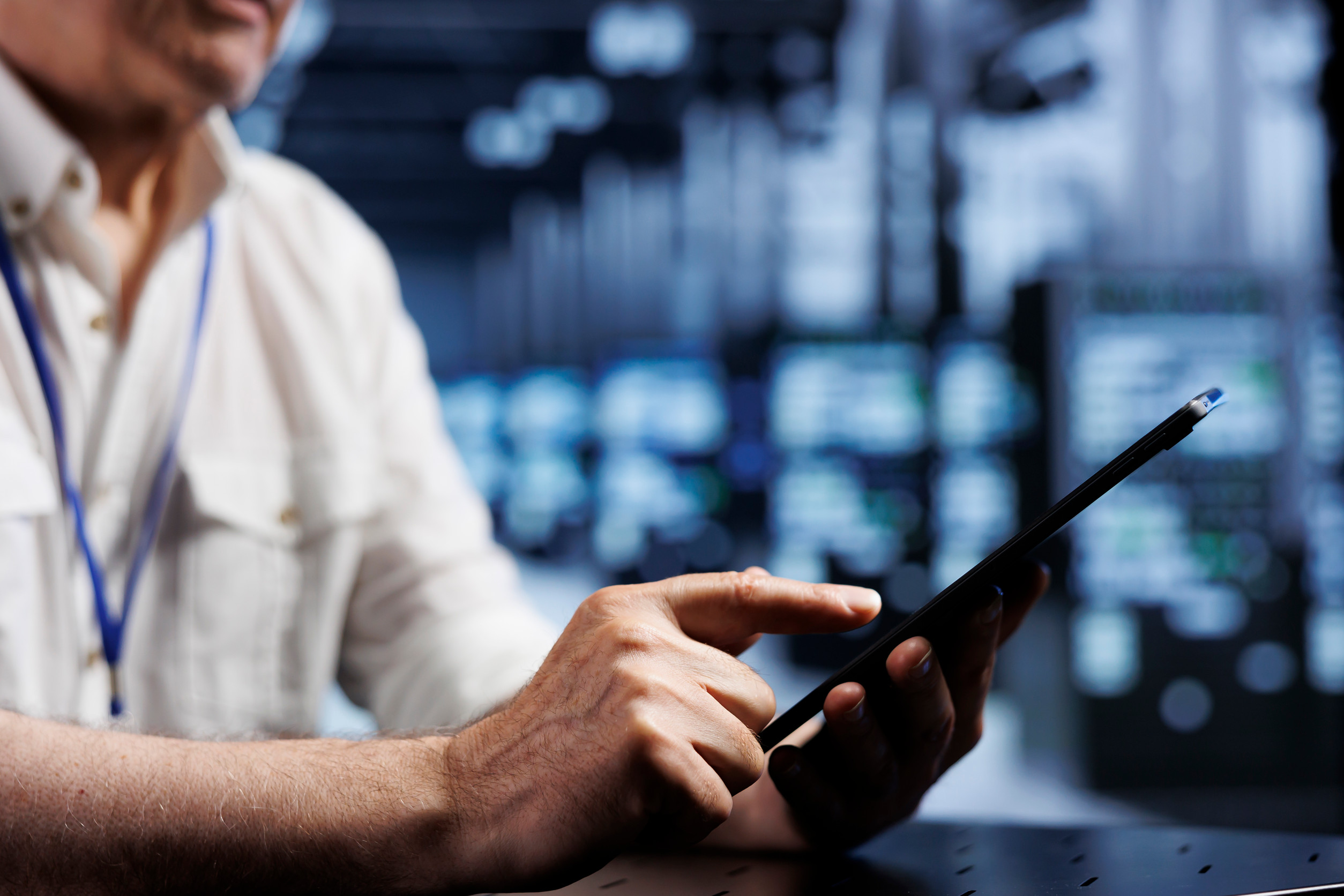 Senior technician in cloud computing business providing dedicated VPN servers able to deliver enhanced privacy, encrypted sensitive data, online anonymity and fast speed bandwidth to users